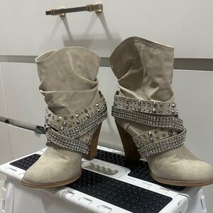 Studded Beige Ankle Boots